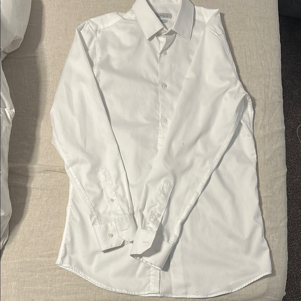 Perry Ellis White Dress Shirt Long Sleeve Crisp Cotton
